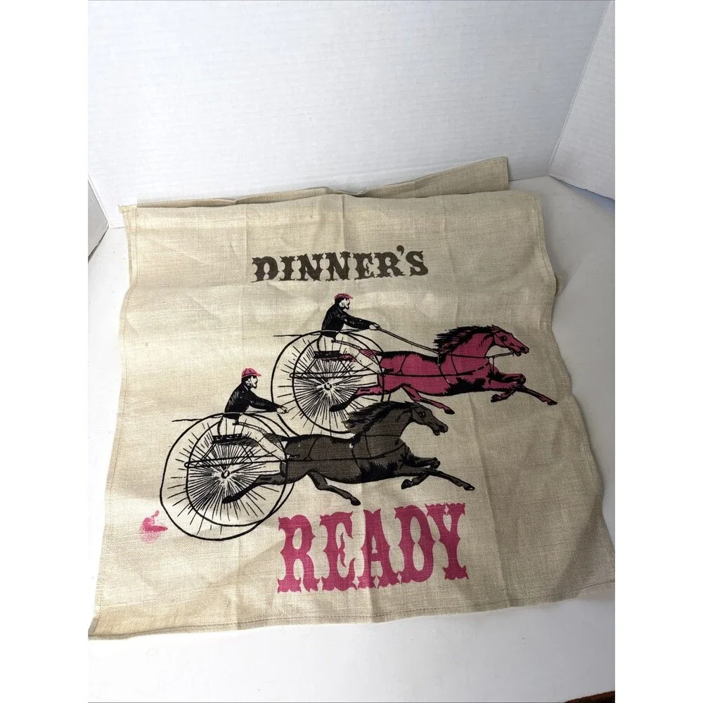 Vintage Tammis Keefe Linen Towel Dinners Ready Retro Antique Car Steam Engine